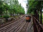 Carload Express / Allegeny Valley Railroad on a light move through the park